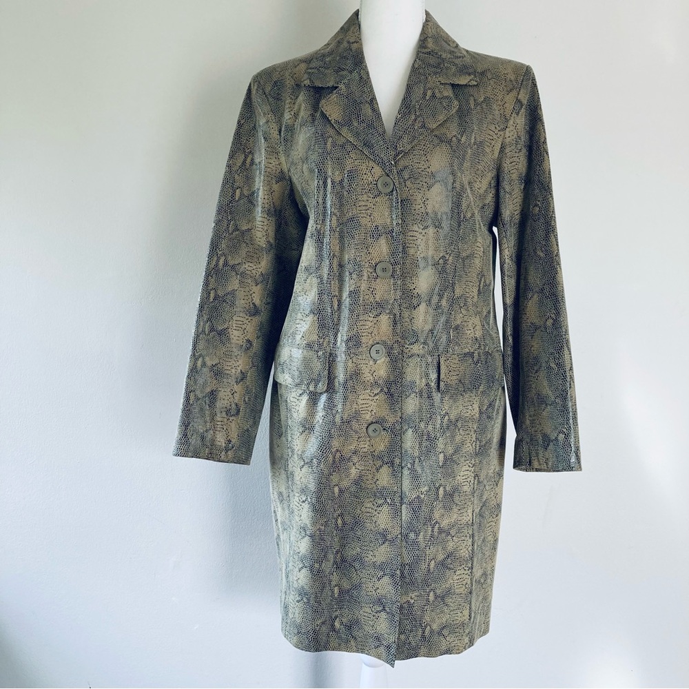 Leather snake print trench coat vintage